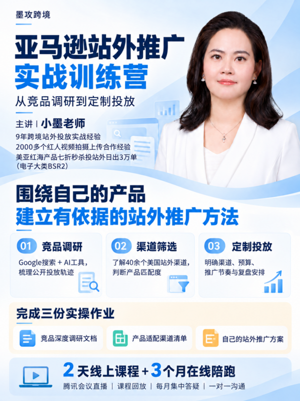 亚马逊站外推广实战训练营:从竞品调研到定制投放